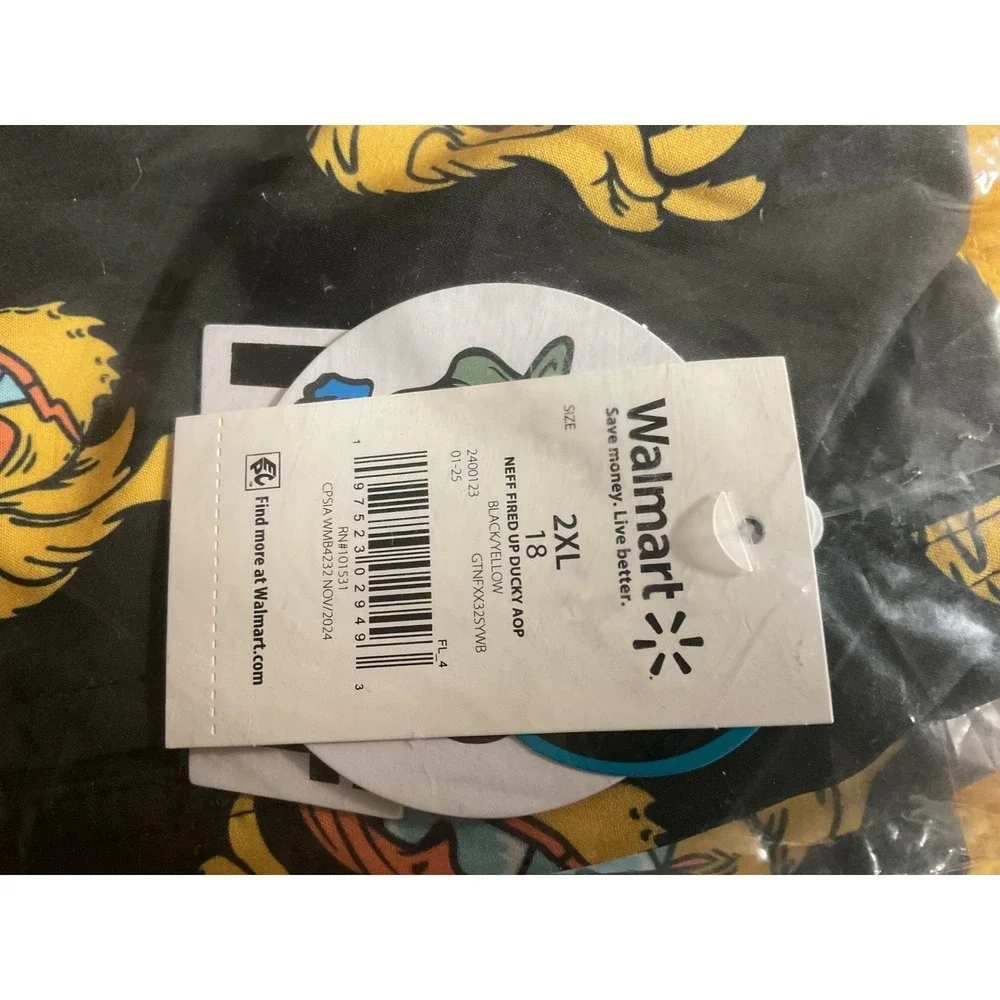 Neff Boys 2XL Black‎ Yellow Fired Up Pucky AOP Swim Trunks Shorts New